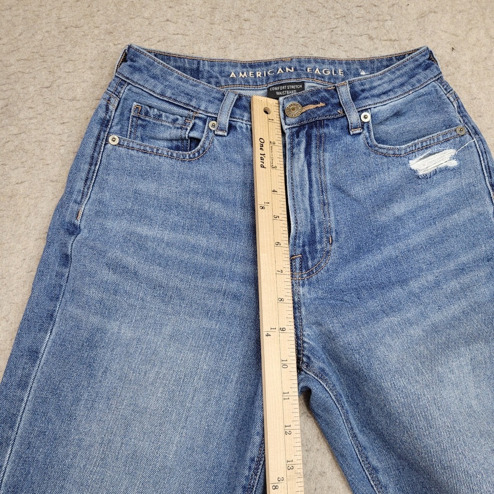 American Eagle Mom Jeans Womens 0 Reg Comfort Stretch Waistband Distressed - Picture 10 of 13